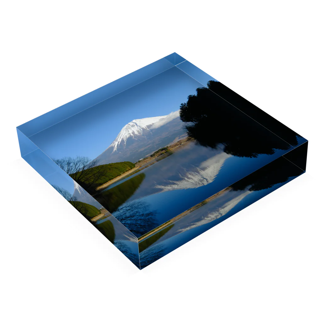 YuruHamo ゆるはもの青空富士山 Acrylic Block :placed flat