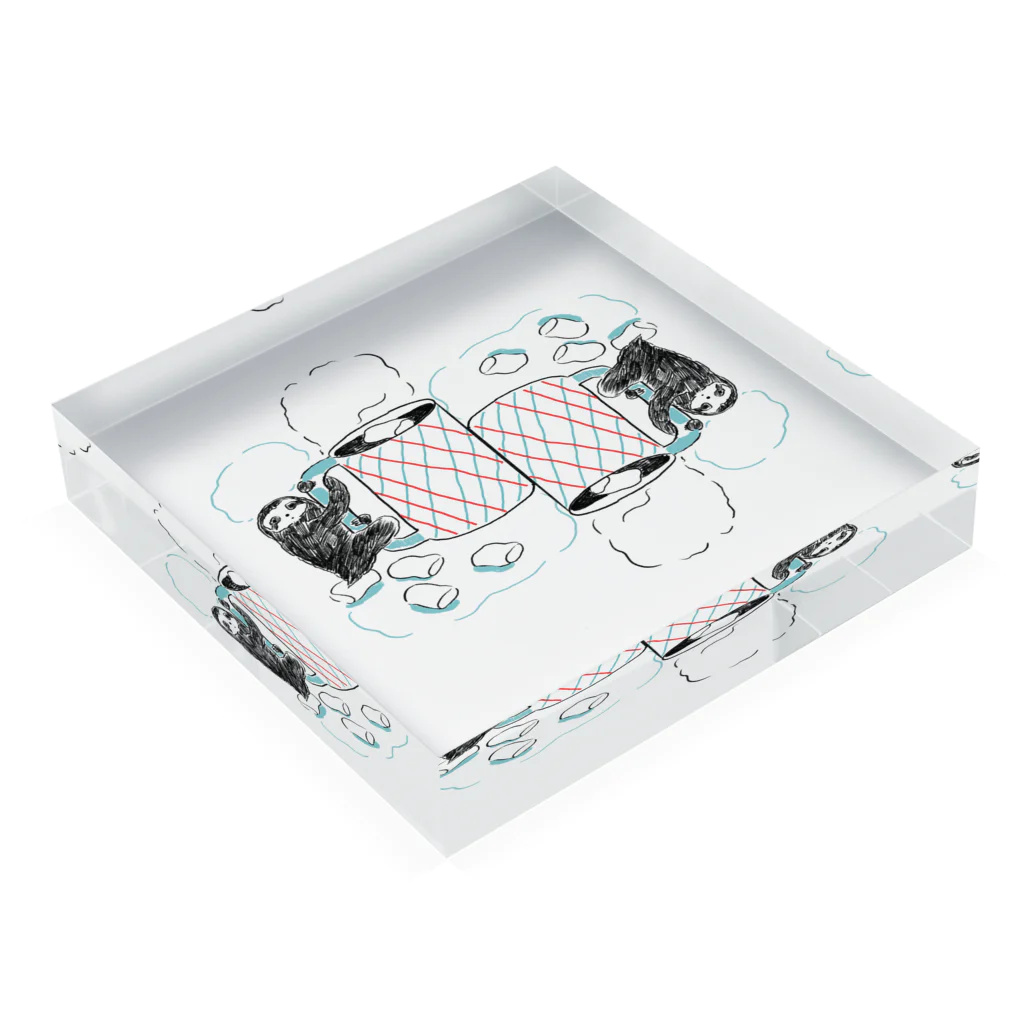 ヒャナヒュ-のナマケモノとマシュマロココア Acrylic Block :placed flat