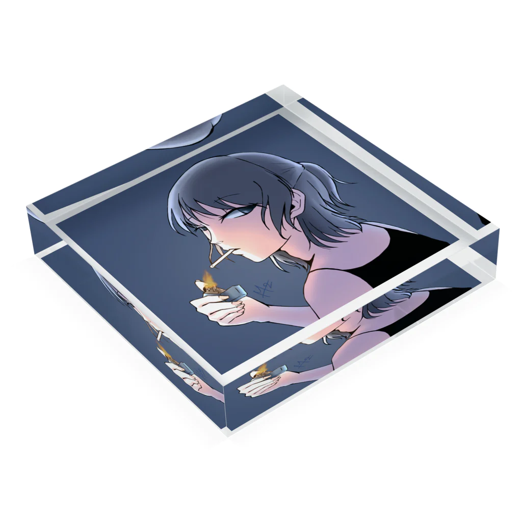 水都-ﾐﾂ-の喫煙者女子 Acrylic Block :placed flat