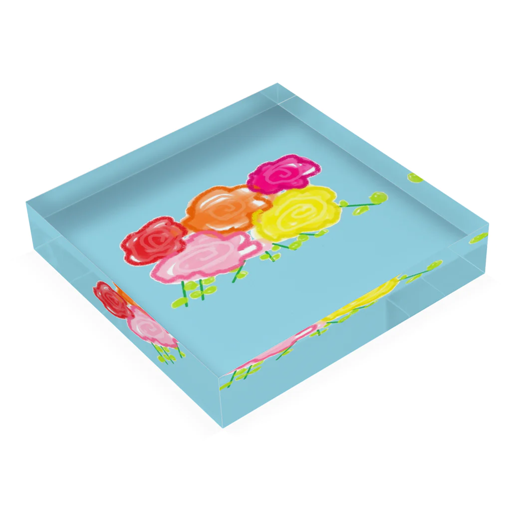 🐸かえるさんと仲間たち🐸のはなのたば Acrylic Block :placed flat