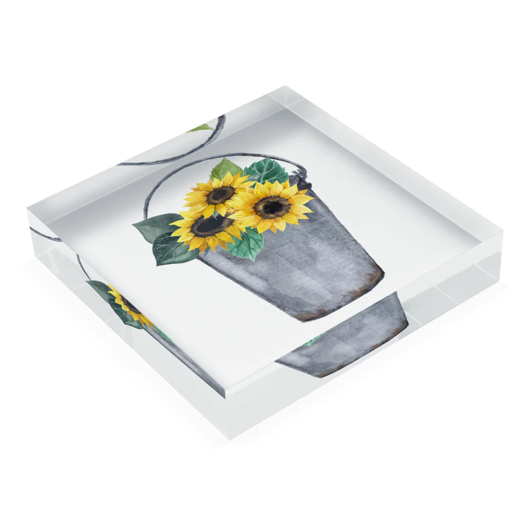 Fred HorstmanのWatering bucket and sunflowers  じょうろ と ひまわり Acrylic Block :placed flat