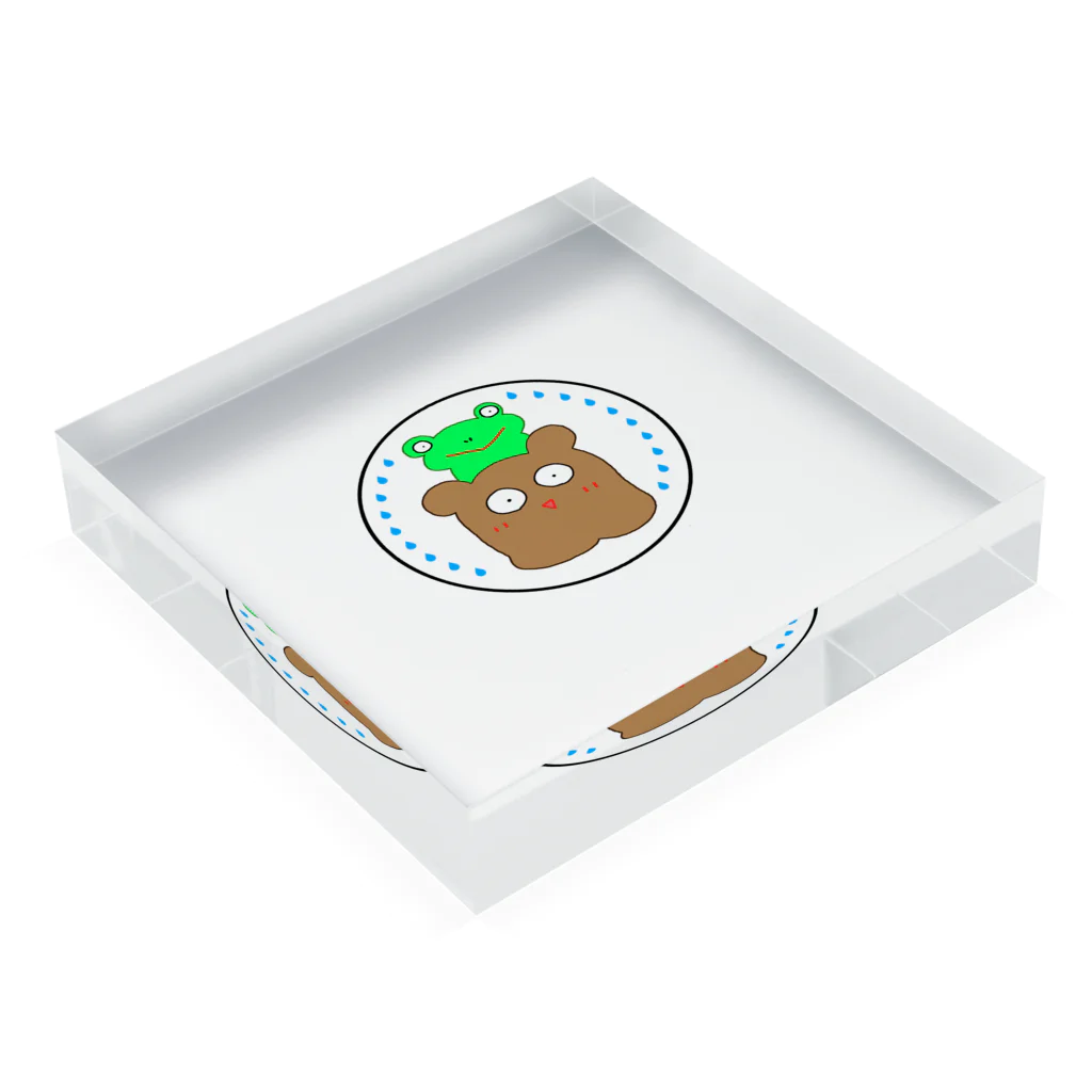 変な生き物たちのくまとかえる Acrylic Block :placed flat