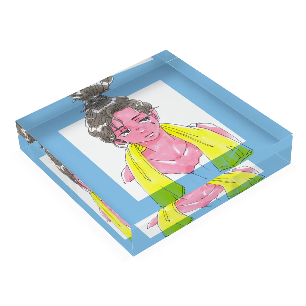 yummi's itemのお風呂上がり暑い、夏 Acrylic Block :placed flat
