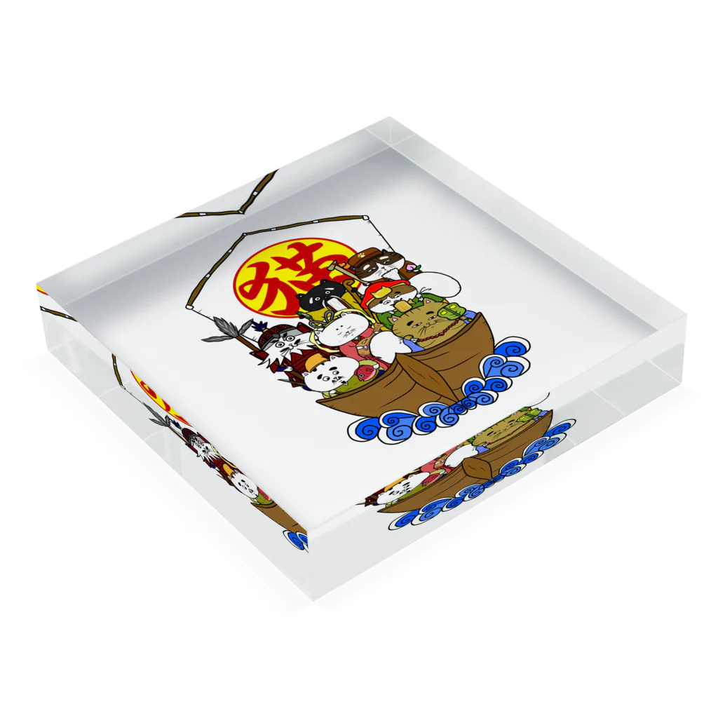 にゃんまるけのにゃん福神 Acrylic Block :placed flat