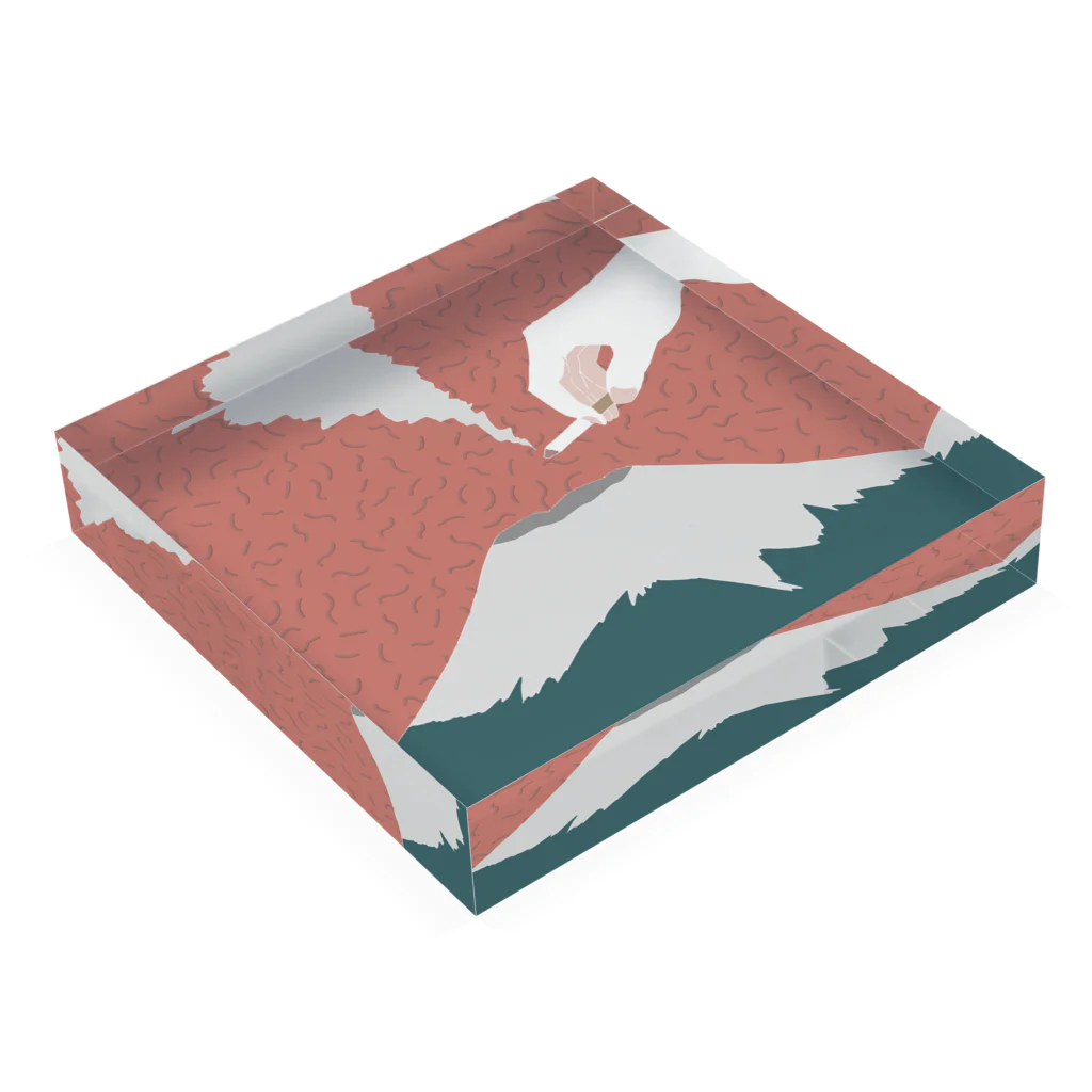 もちもちのもちのSmoking On Mt.Fuji Acrylic Block :placed flat