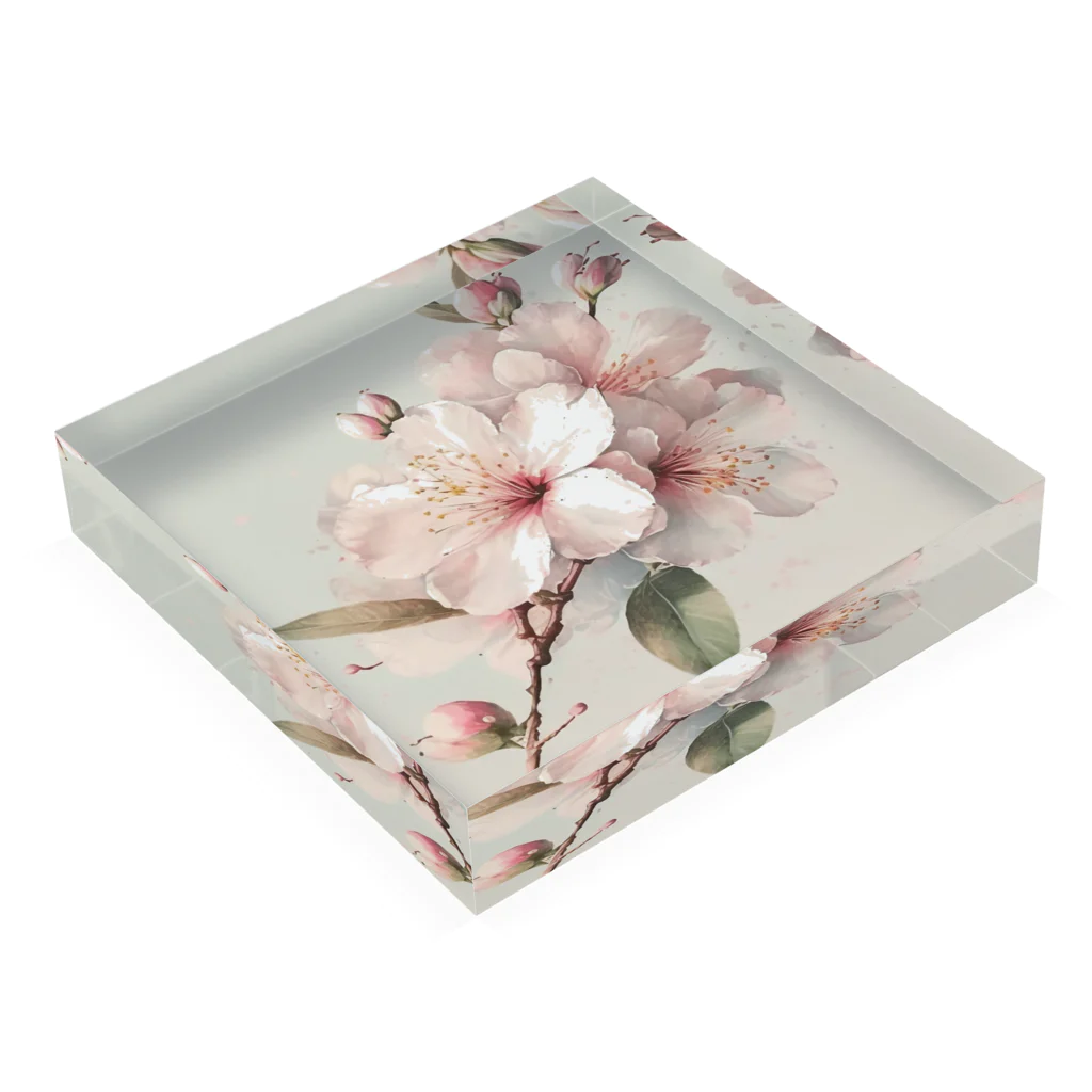 botanicalartAIの春のふんわり桜の花のアート Acrylic Block :placed flat