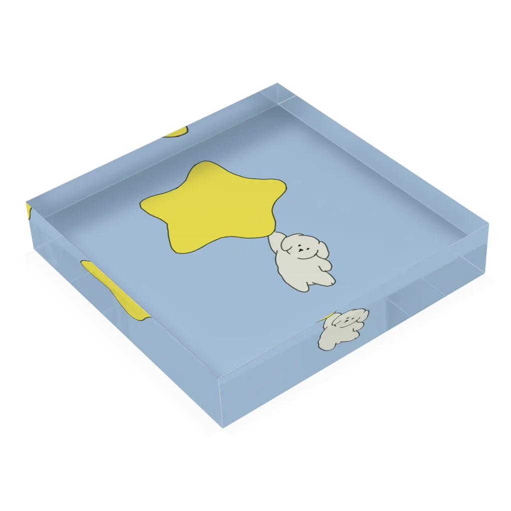 みにゆん　ねこのGood night, puppy ~ blue Acrylic Block :placed flat