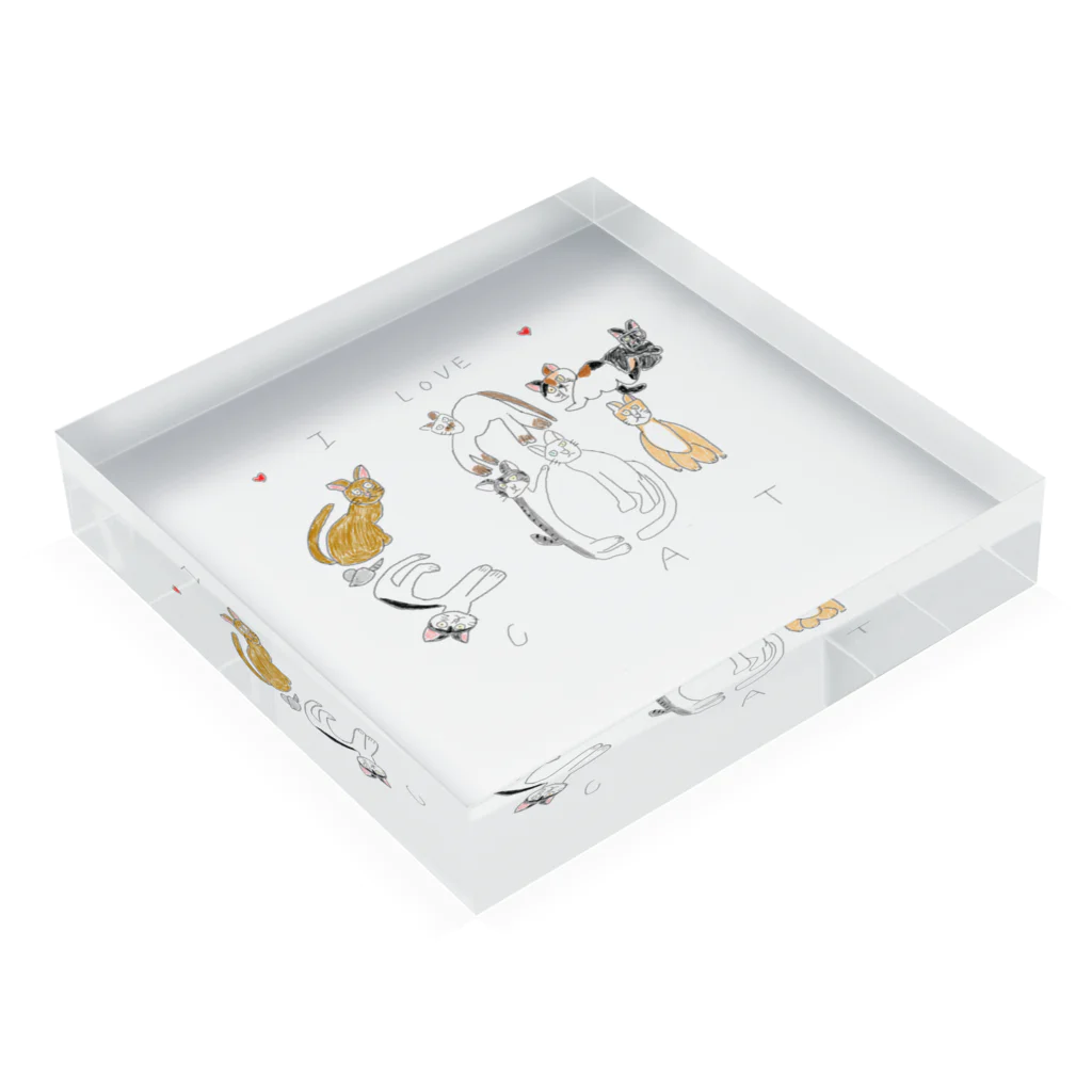 缶詰めmarketのI LOVE CAT Acrylic Block :placed flat