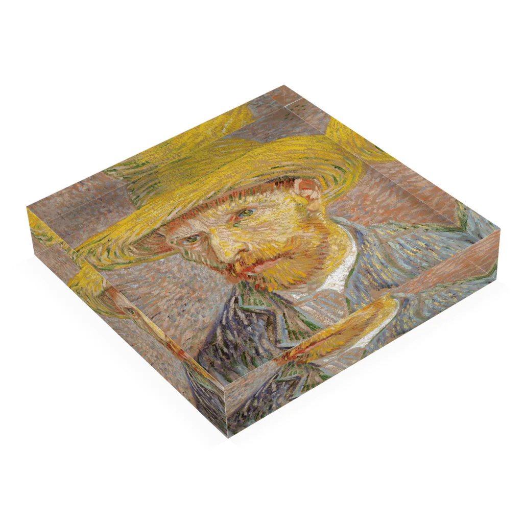 SONOTENI-ARTの005-001　ゴッホ　『麦わら帽子を被った自画像』(1887年）　アクリルブロック Acrylic Block :placed flat