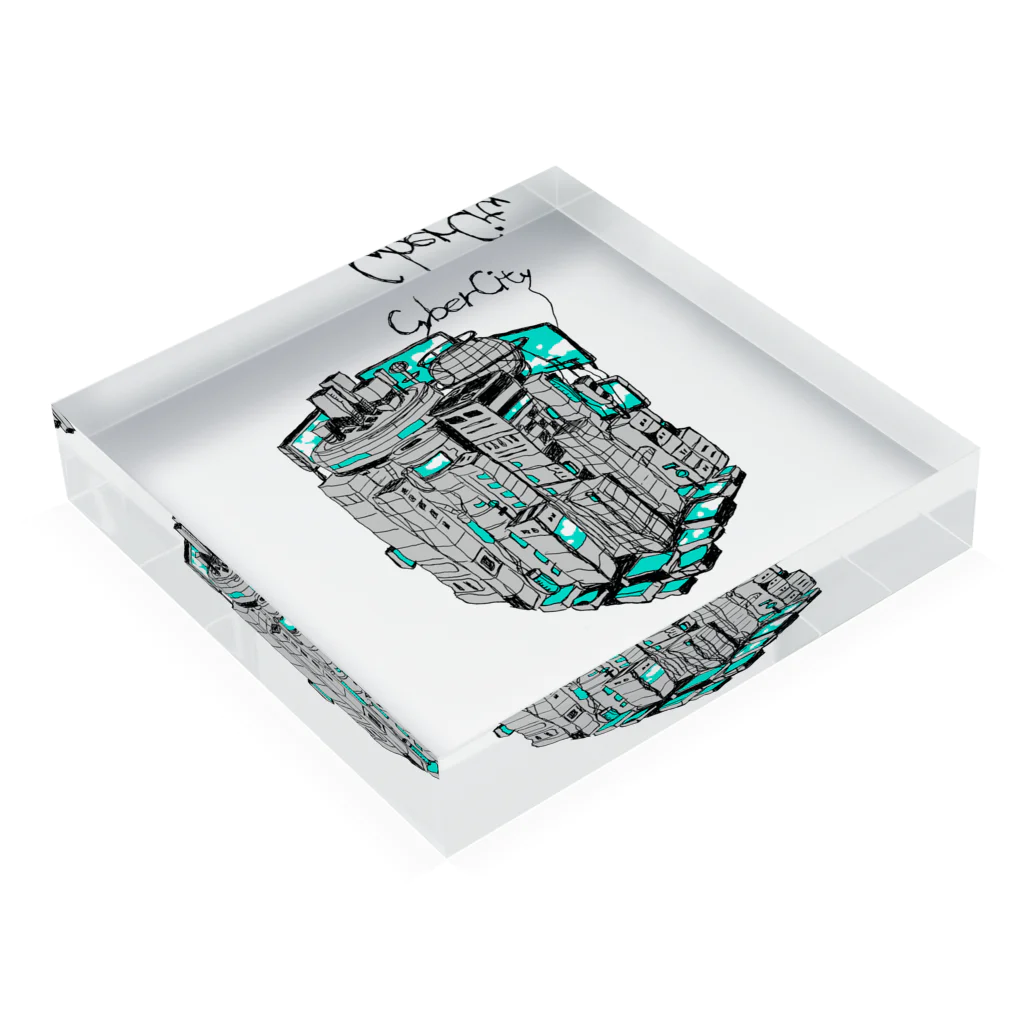 羽根の生えたてるてるのcybercity Acrylic Block :placed flat