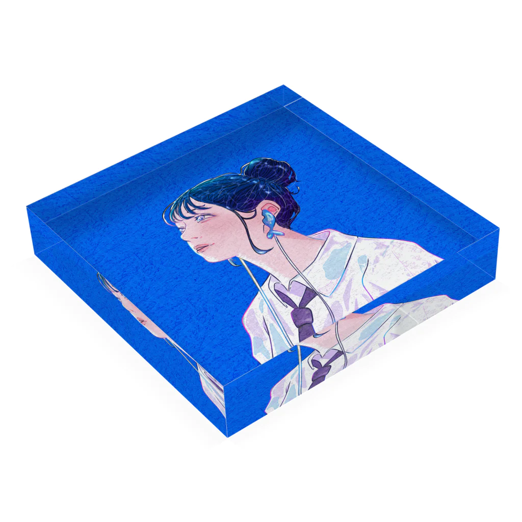 kuziraの透き通る子(青) Acrylic Block :placed flat