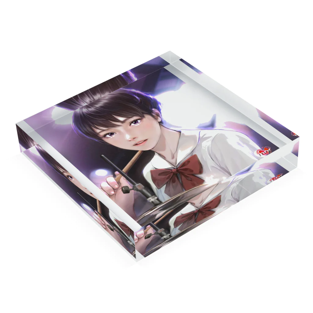 Mahiroshka まひろ朱夏 絵と音楽のドラム少女 Acrylic Block :placed flat