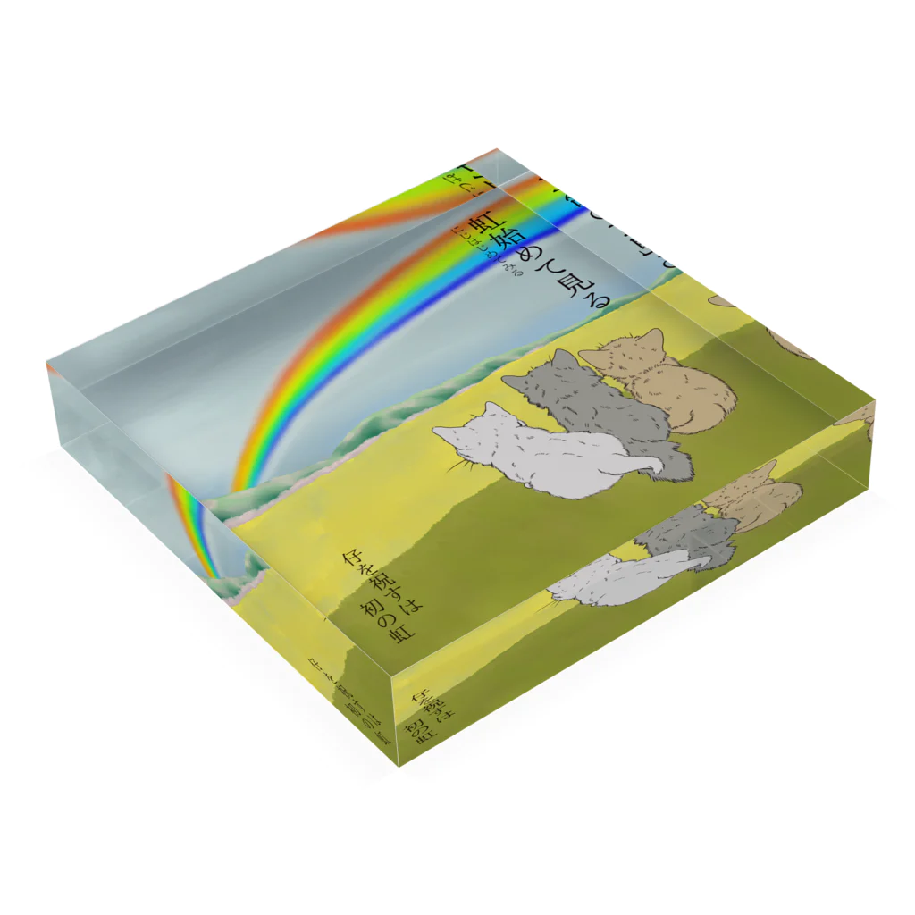 猪猫の虹始めて見る　はじめて虹を見た仔猫たち アクリルブロックの平置き