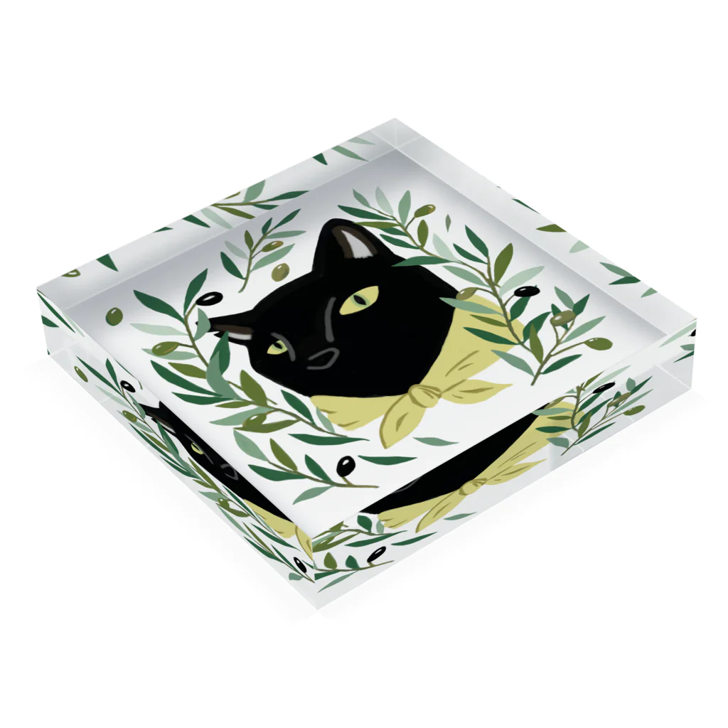 kikkutontonのオリーブ畑の黒猫ちゃん Acrylic Block :placed flat