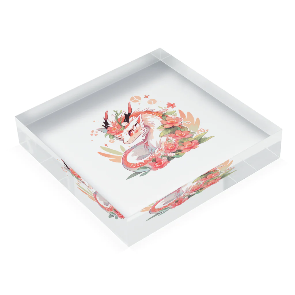 Japan Beautyオリジナルショップのうっすらピンクの花龍さん Acrylic Block :placed flat