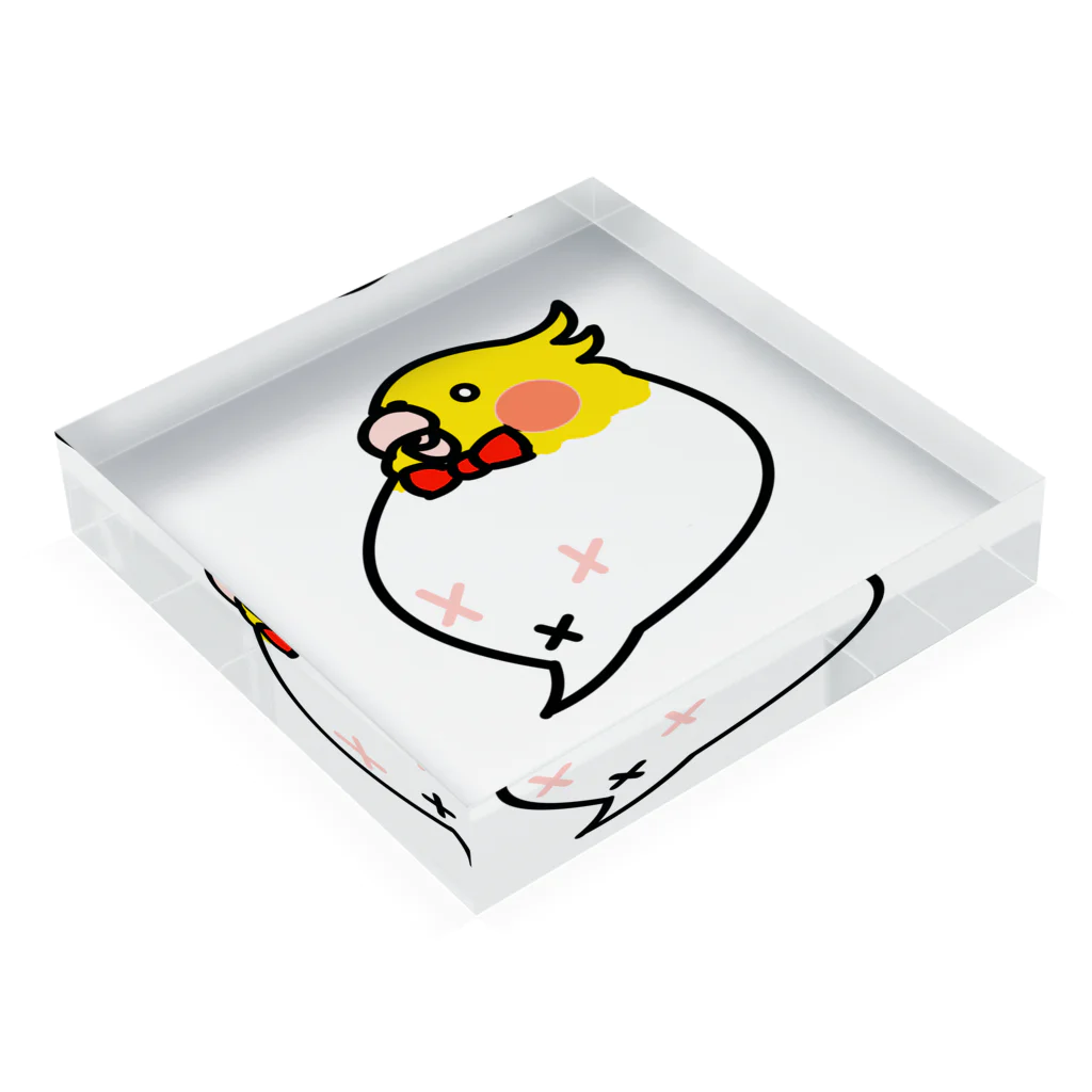 07（rena）のことりショップのオカメ転げる Acrylic Block :placed flat