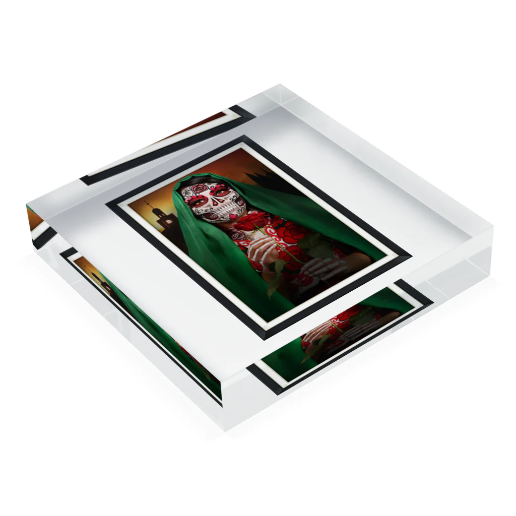 R&N Photographyのカトリーナとバラ花｜死者の日・日本のカトリーナ Acrylic Block :placed flat