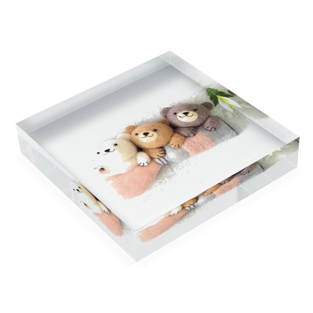 kumamia（くまみあ）のくまの3兄弟（絵の具） Acrylic Block :placed flat