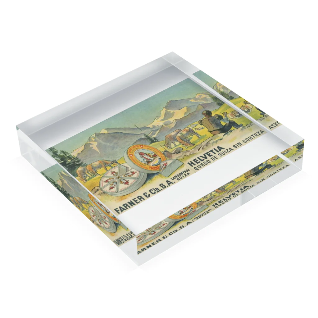 YS VINTAGE WORKSのスペインで販売されたスイスチーズ 1950年代　リトグラフ Acrylic Block :placed flat