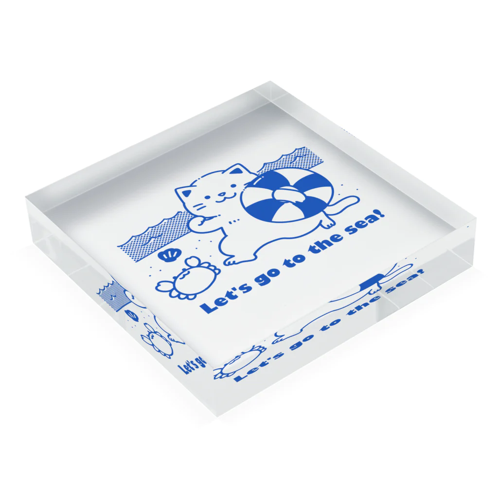 大村イスのにゃんこと海に行こうよ Acrylic Block :placed flat