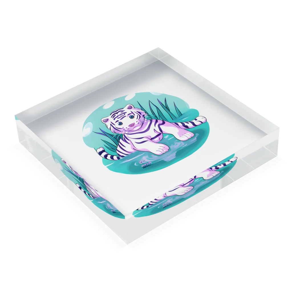 いつもおおきに！たけじいちゃんのWhite Tiger Baby Sigi Acrylic Block :placed flat