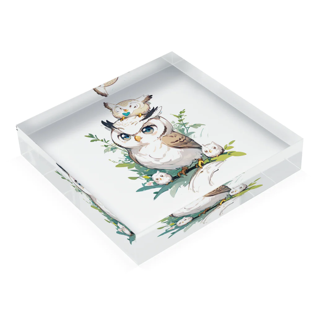 フクロウの森の癒しフクロウ Acrylic Block :placed flat