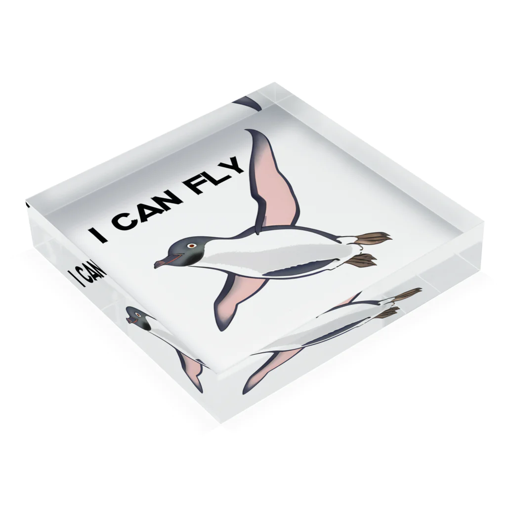 nakagawa-kikakuの空飛ぶペンギン（I CAN FLY） Acrylic Block :placed flat