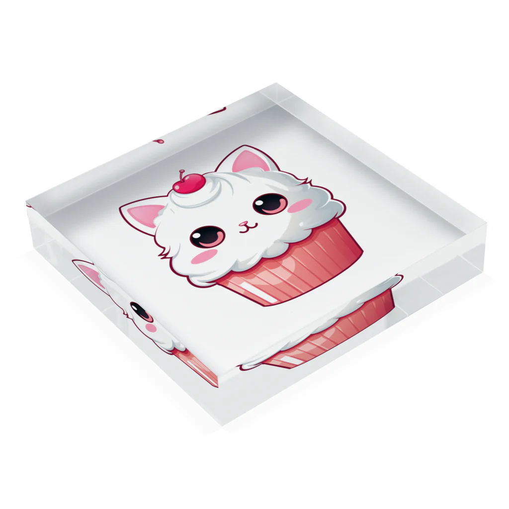 Vasetti_pressのカップケーキの猫ちゃん Acrylic Block :placed flat