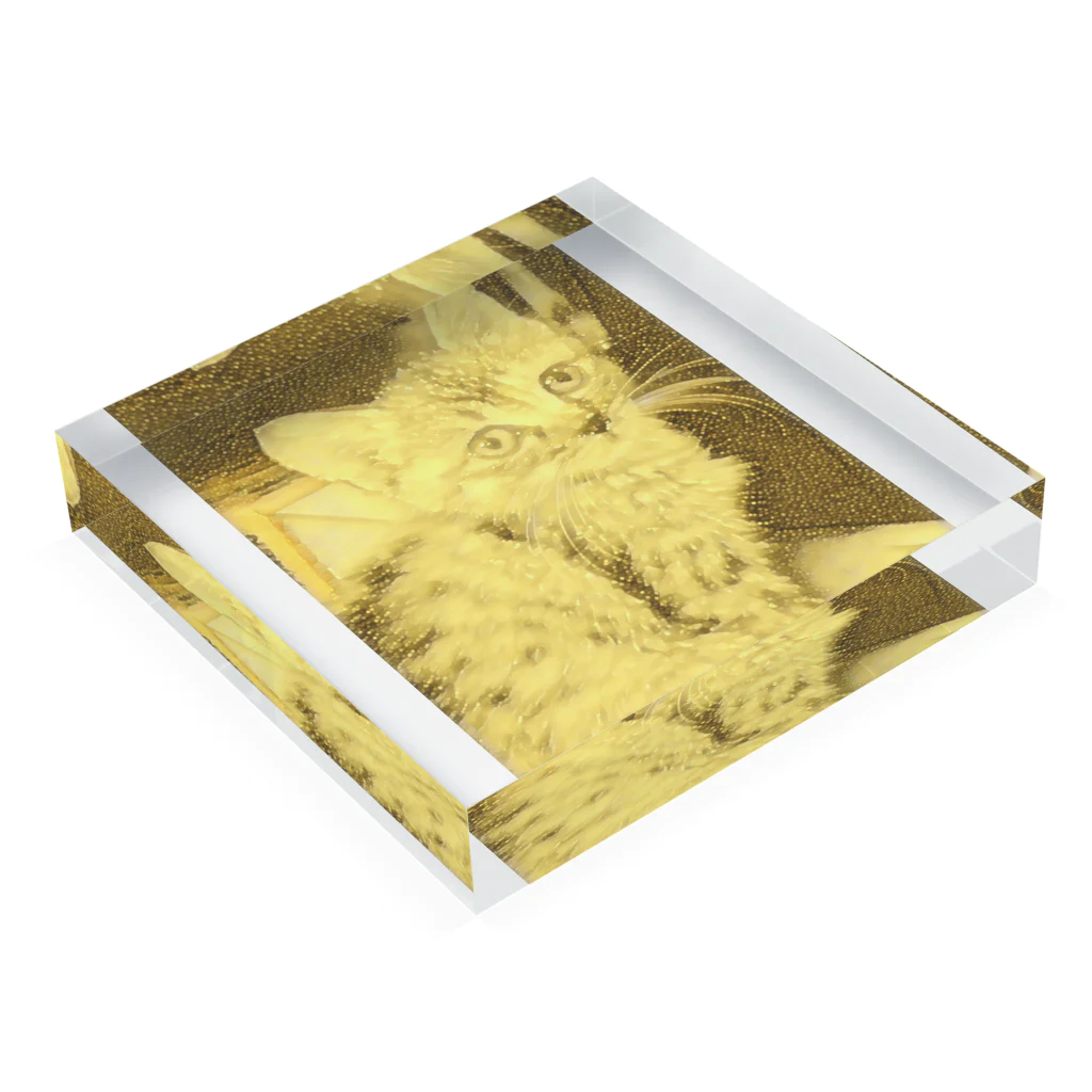 金色猫のキラキラネコ Acrylic Block :placed flat