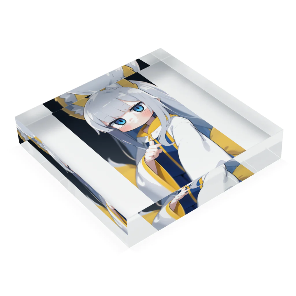 ケモ耳美少女キツネちゃん（AIart）の魅惑的なキツネ姿の美女 Acrylic Block :placed flat