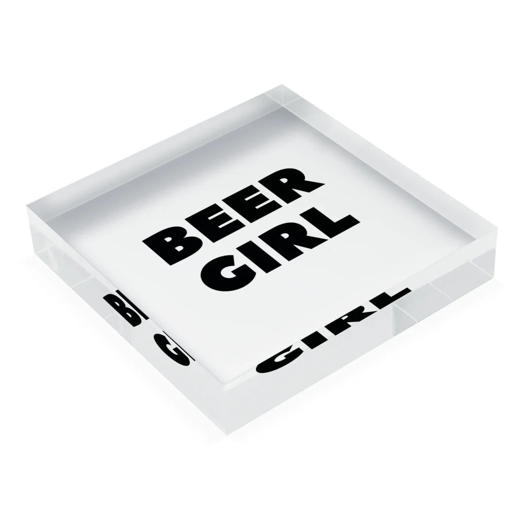 BEERのビールガール_黒字(白背景) アクリルブロックの平置き