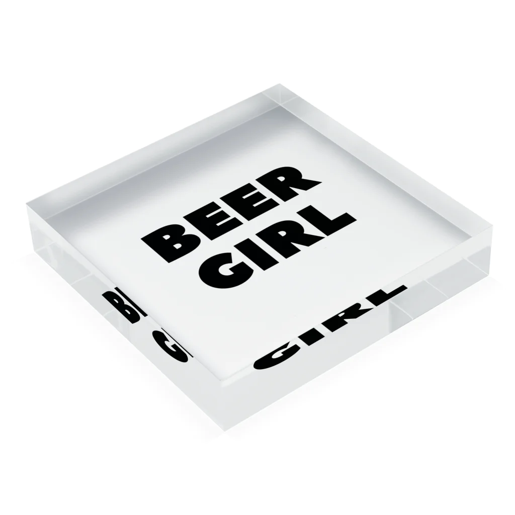 BEERのビールガール_黒字(白背景) Acrylic Block :placed flat