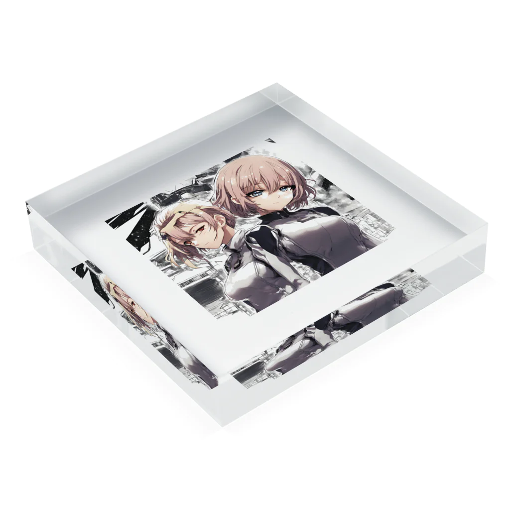 もふもふの美少女の宇宙を探検隊 Acrylic Block :placed flat