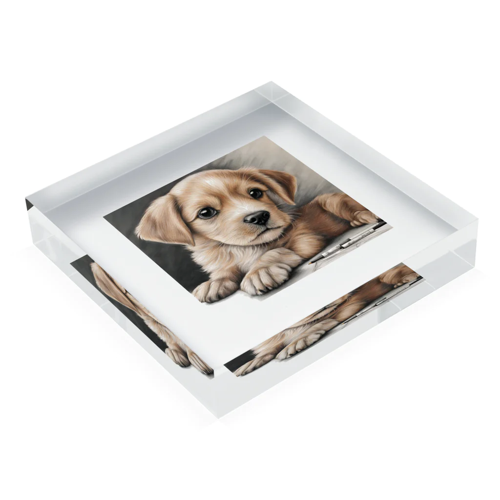 つぶらな瞳の子犬グッズ屋さんの癒しの子犬 Acrylic Block :placed flat