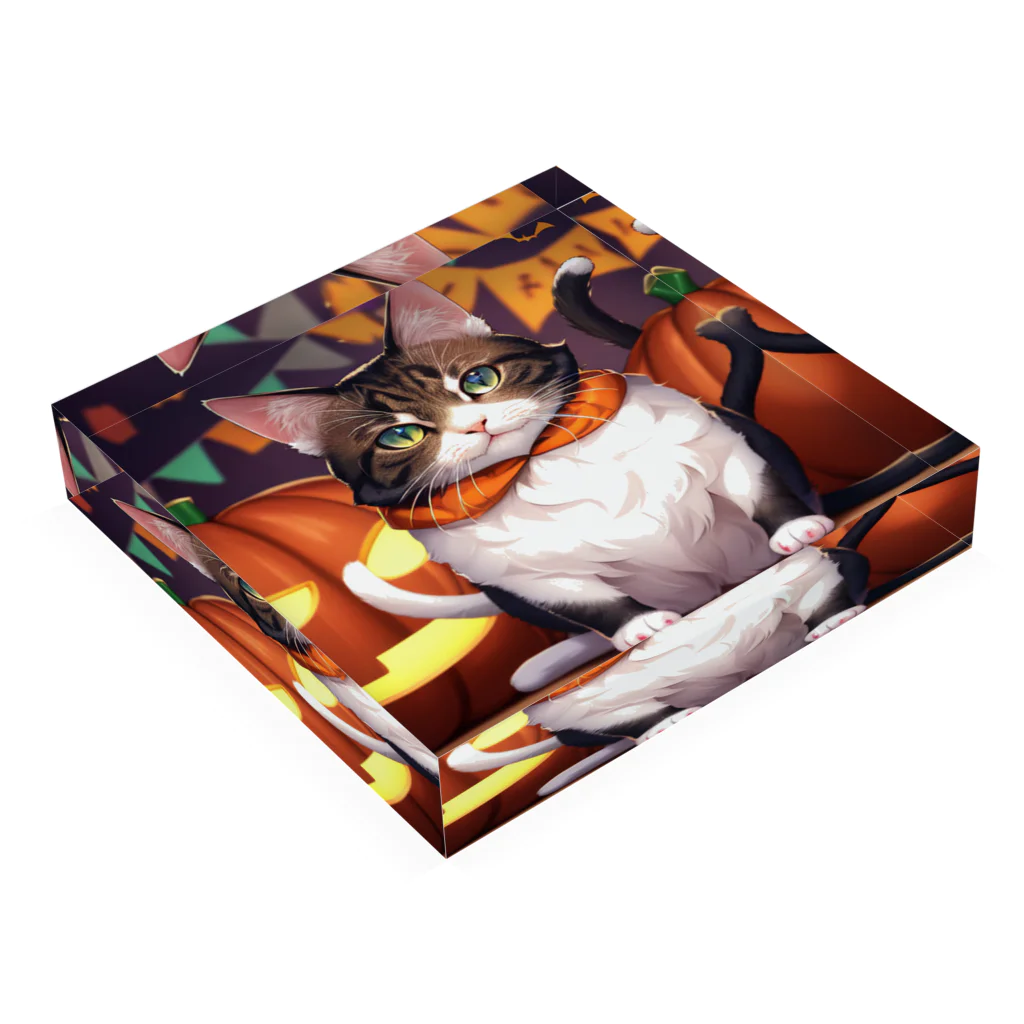 那須モバイル店のハロウィンの猫 Acrylic Block :placed flat