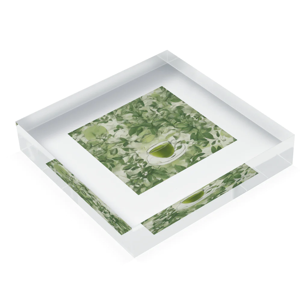 千裕アトリエ（いつもありがとう）のグリーンティーのアート　green tea art Acrylic Block :placed flat