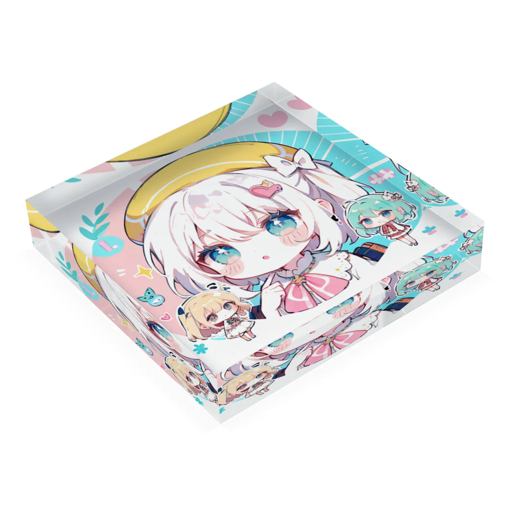 那須モバイル店の帽子を被る女の子 Acrylic Block :placed flat