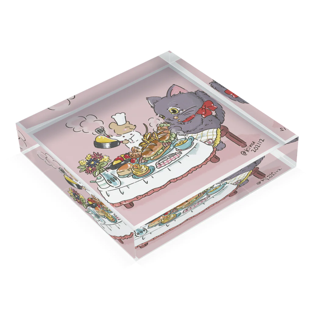 猫のきぬくんのお店のいっぱい食べてもいいかしら Acrylic Block :placed flat