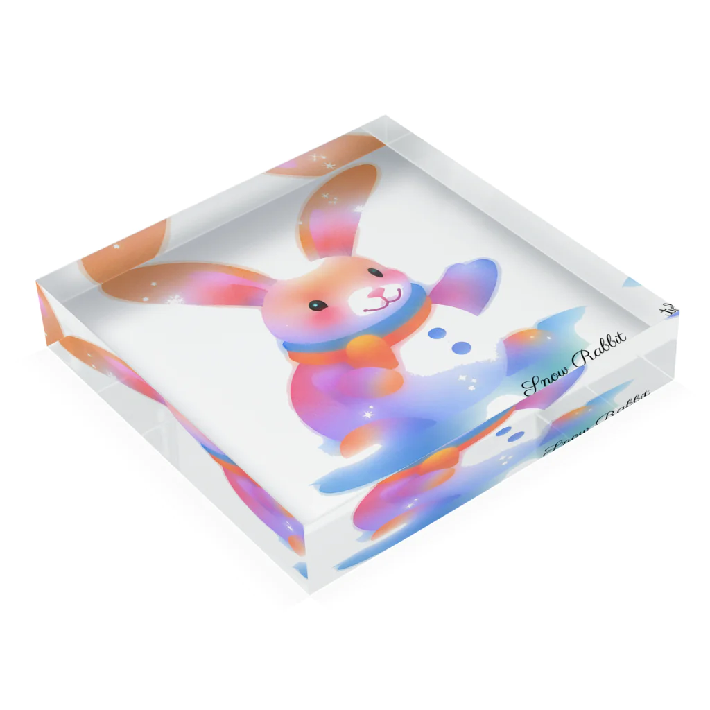 凜's グッズショップの雪うさぎちゃんグッズ Acrylic Block :placed flat