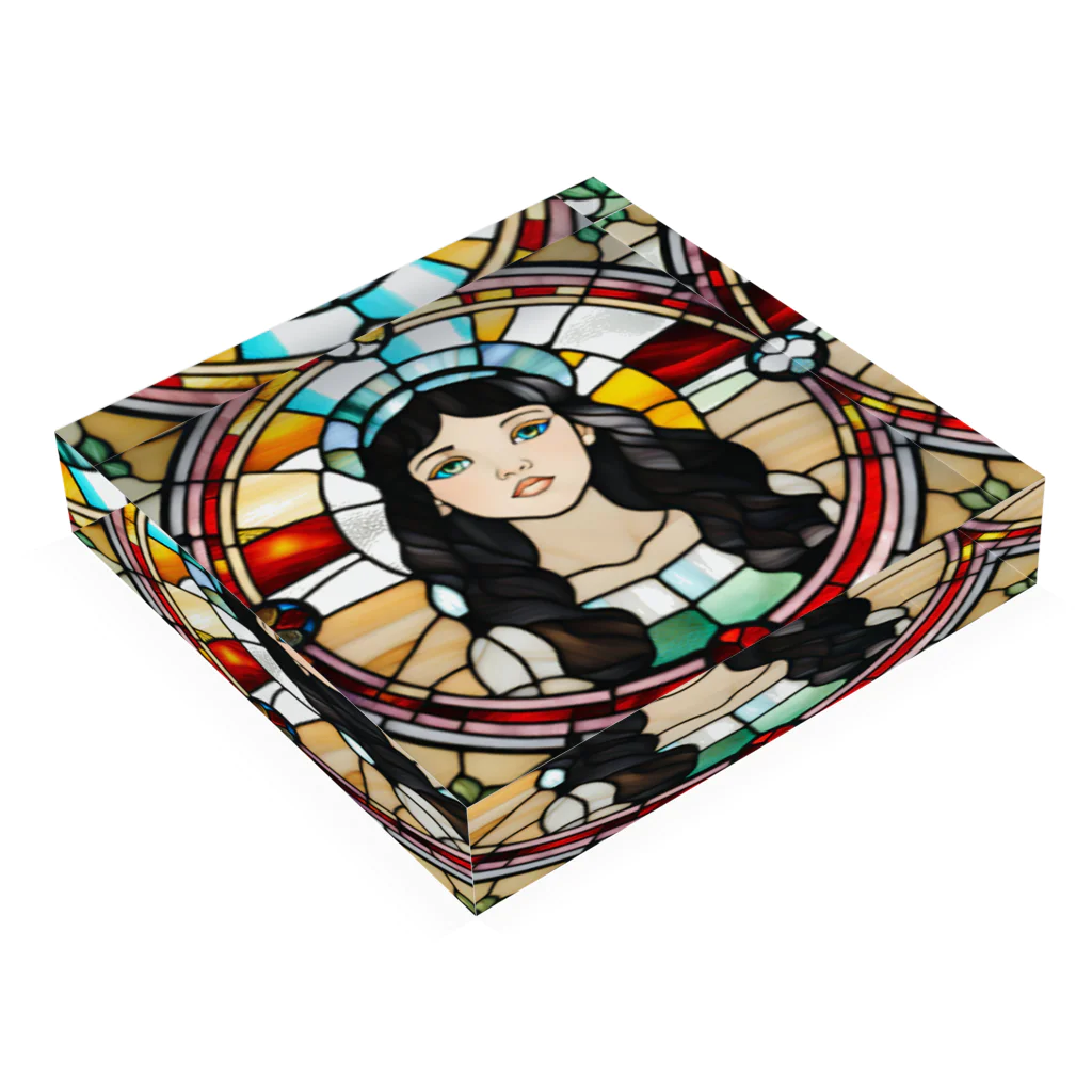 coron72のステンドグラス【黒髪女子】 Acrylic Block :placed flat