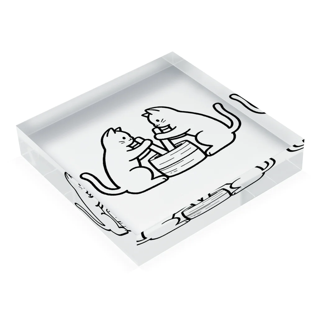 ねこ鉄道の餅つき猫 Acrylic Block :placed flat