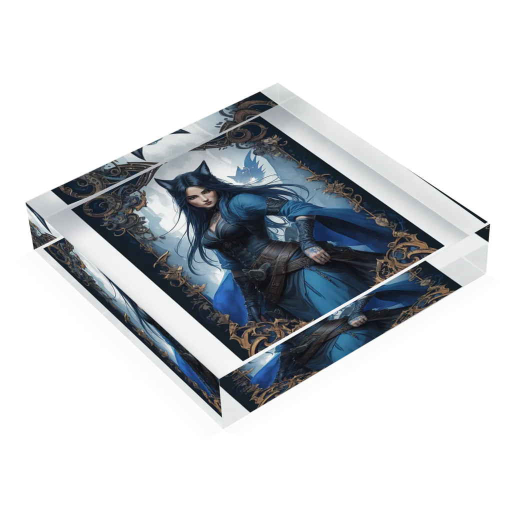 ZZRR12の「狐魔女の蒼き炎」 ： "The Azure Flames of the Fox Witch" Acrylic Block :placed flat
