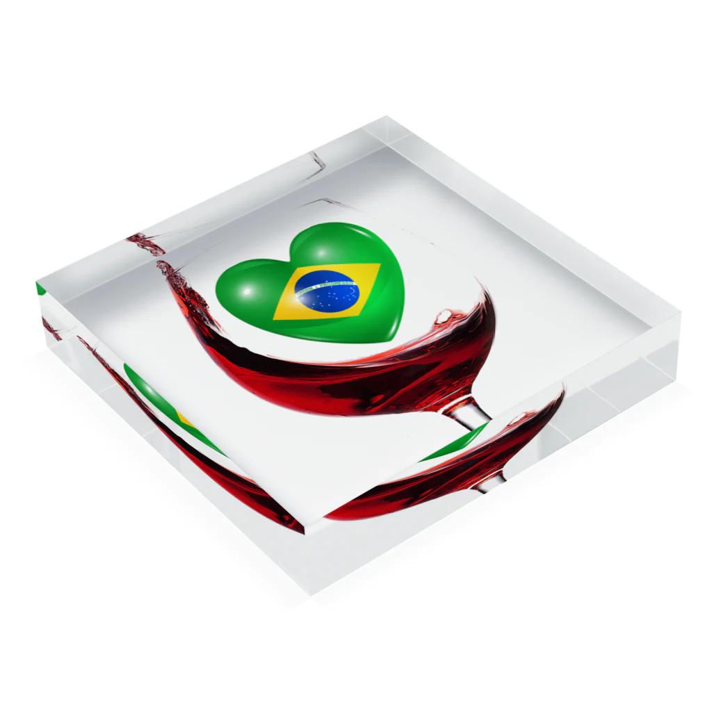 WINE 4 ALLの国旗とグラス：ブラジル（雑貨・小物） アクリルブロックの平置き