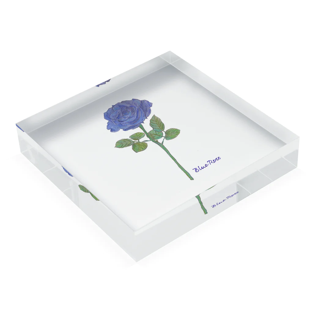 水色プリントの夢叶う青い薔薇 Acrylic Block :placed flat