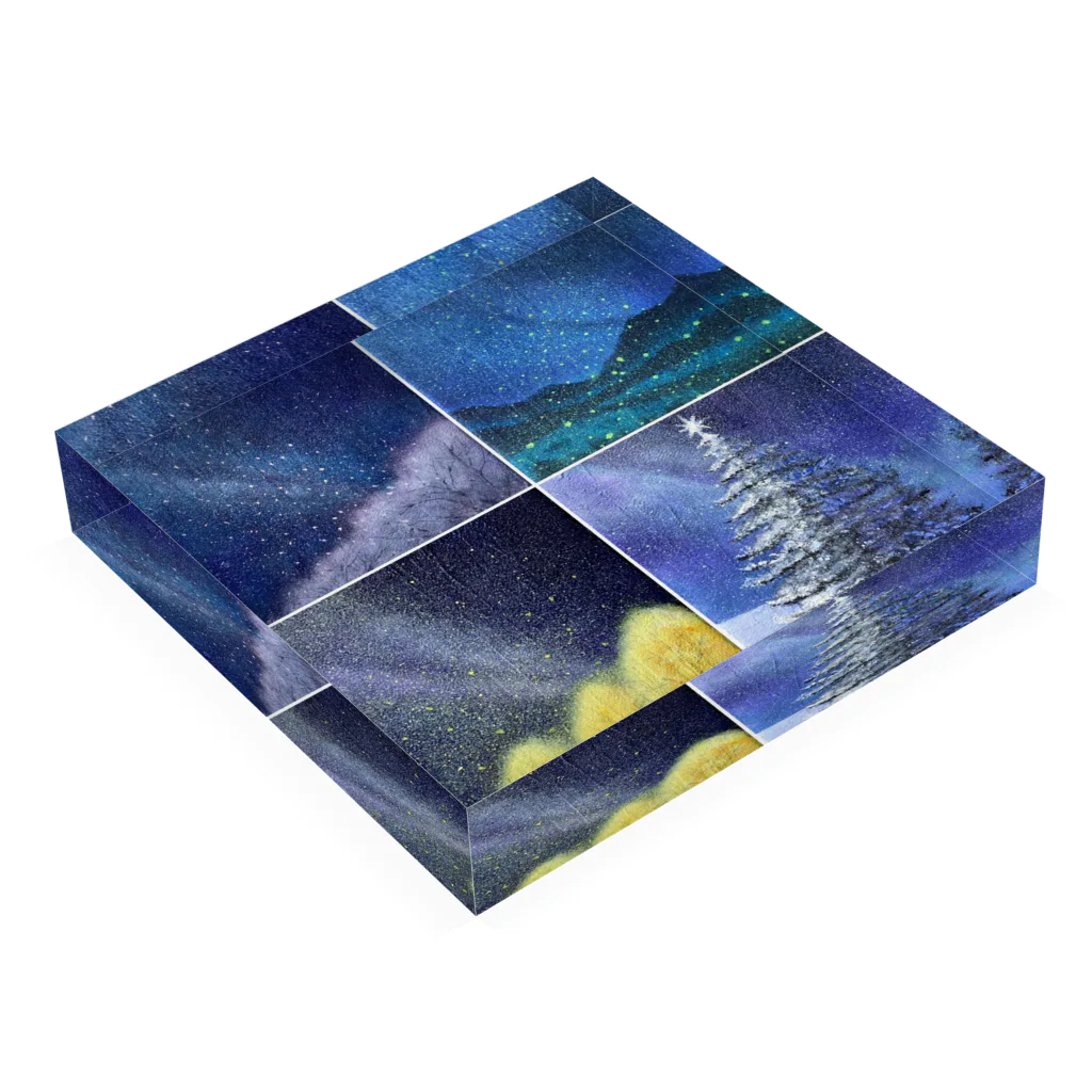 KEIKO's art factoryの「四季と星」の4部作 Acrylic Block :placed flat