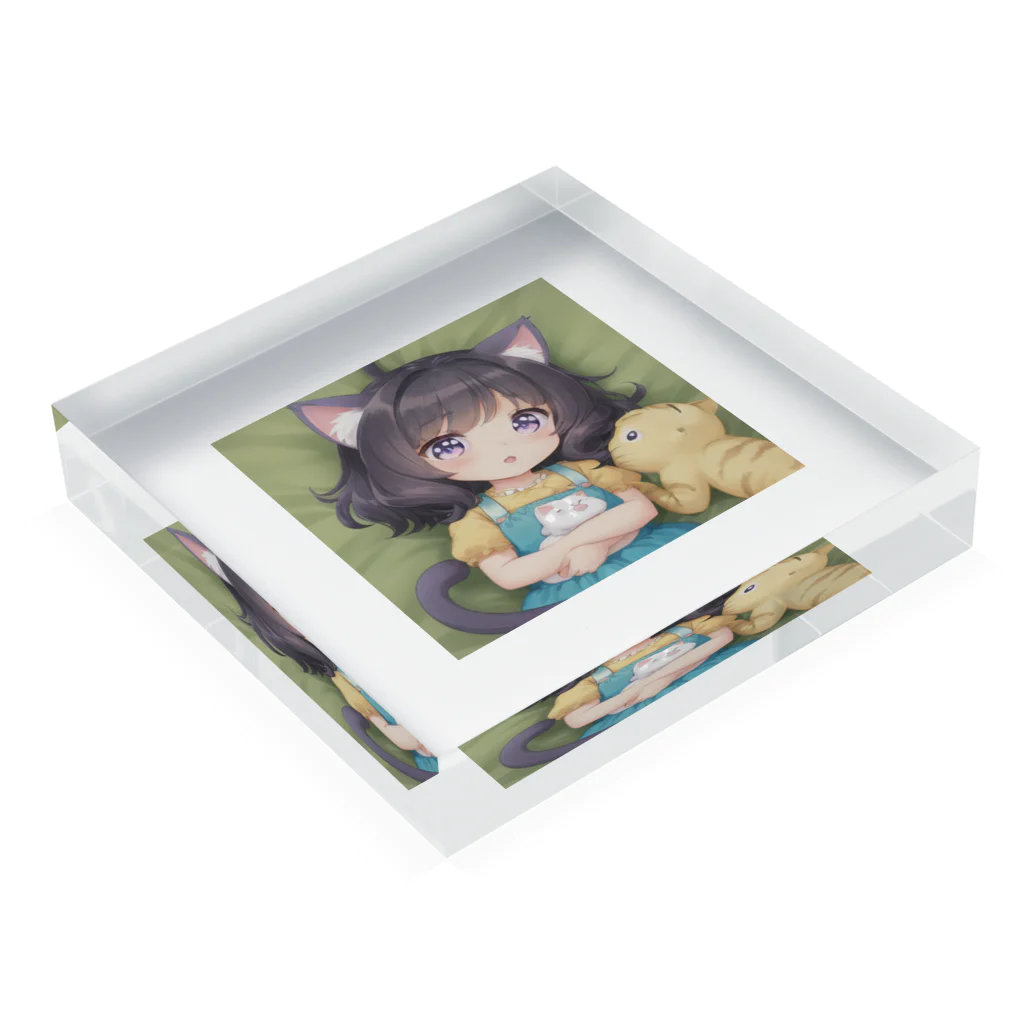 かわいい女の子とシュールな絵のねこ耳幼女 Acrylic Block :placed flat