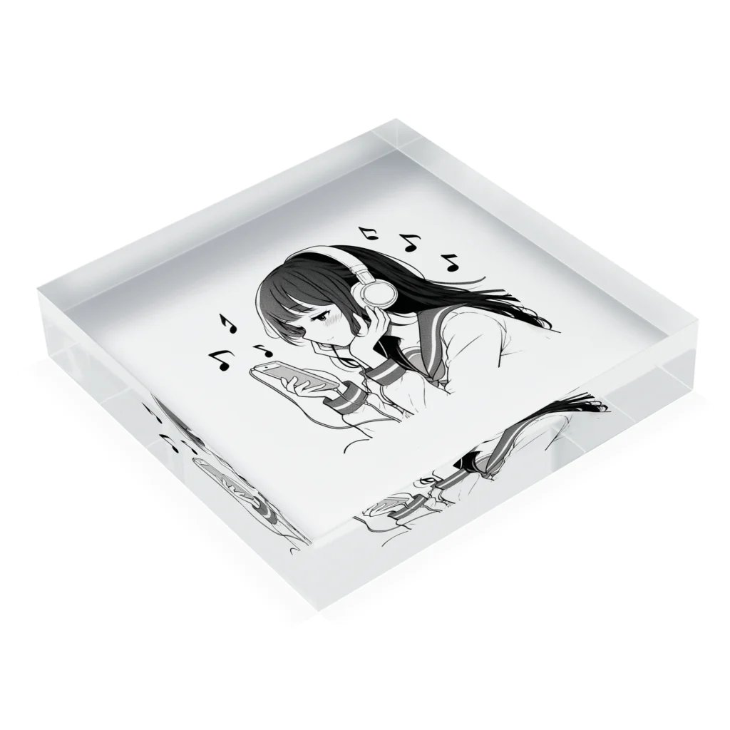 kibou0304の音楽を聴く女の子 Acrylic Block :placed flat