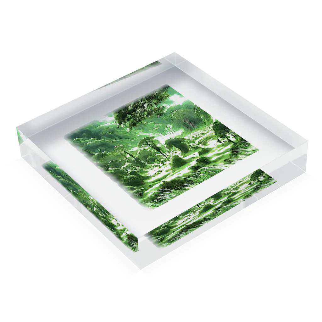 グリーンハーモニーの豊かな緑の風景 Acrylic Block :placed flat