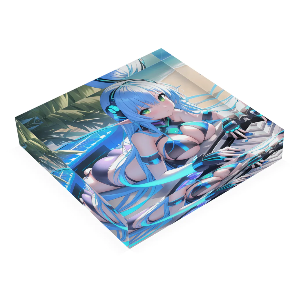 シロクマペンギンのエルフのサイバーピアニストの夏休み Acrylic Block :placed flat