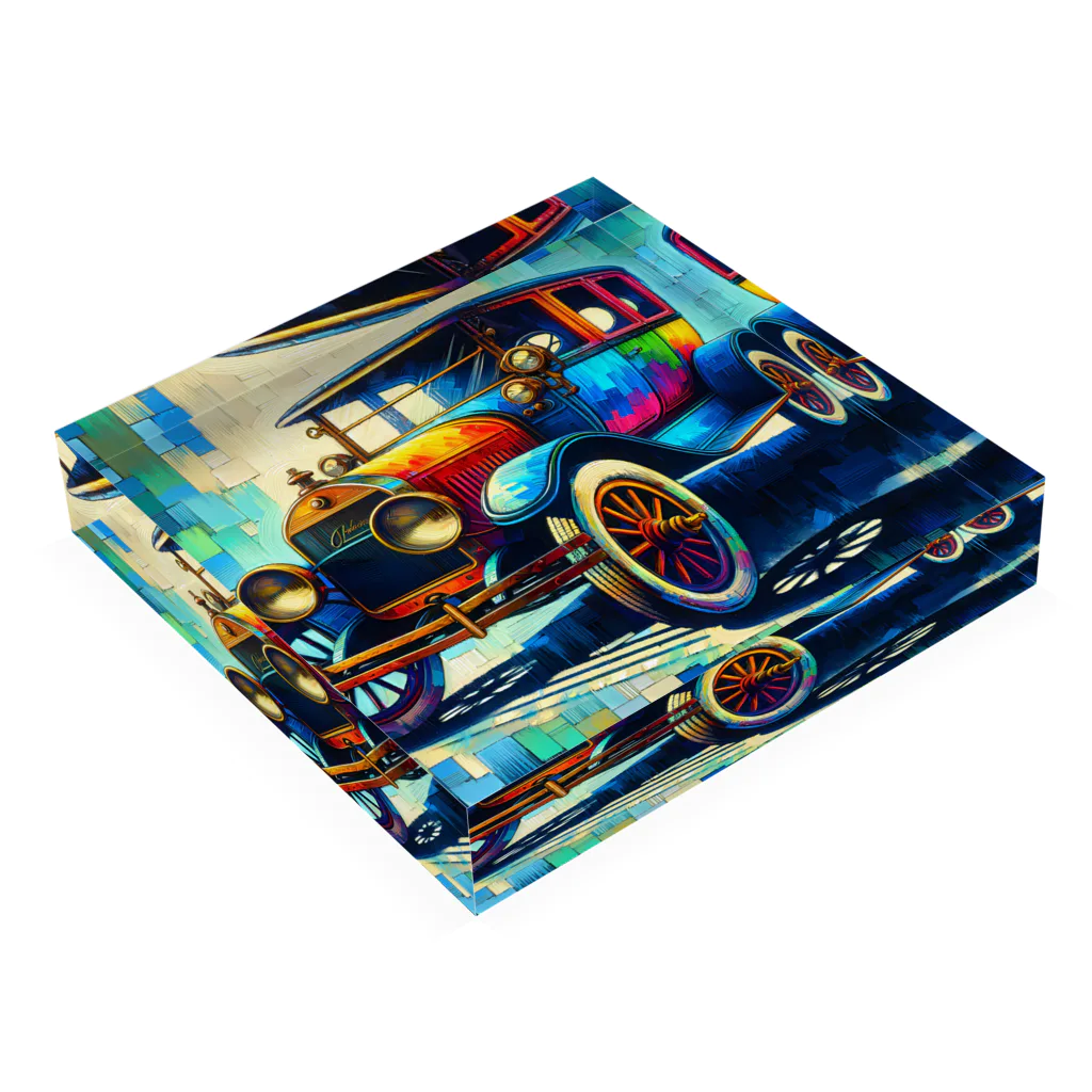 square屋のoil painting style vehicle シリーズ　(1910年代レトロ・ブルー) Acrylic Block :placed flat